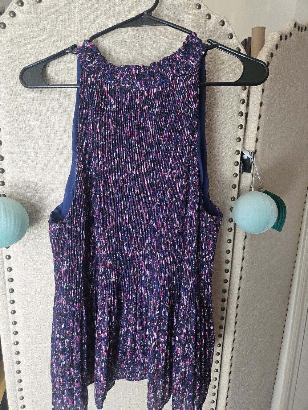 Navy Pink Speckled Halter Blouse